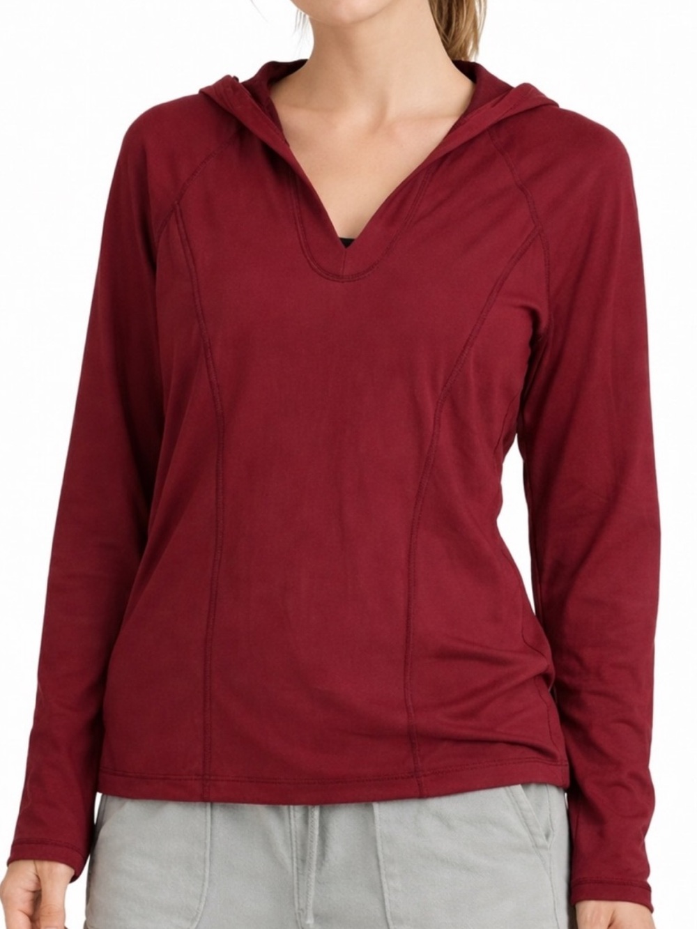 Prana V Neck Hoodie Red Size XS Polyester Blended Made In USA